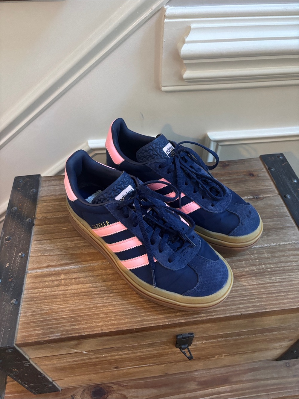 adidas Gazelle Navy Sneakers with Pink Stripes